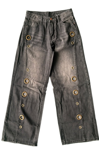 Orbit Link — Black Wide Leg Denim Jeans with Washed