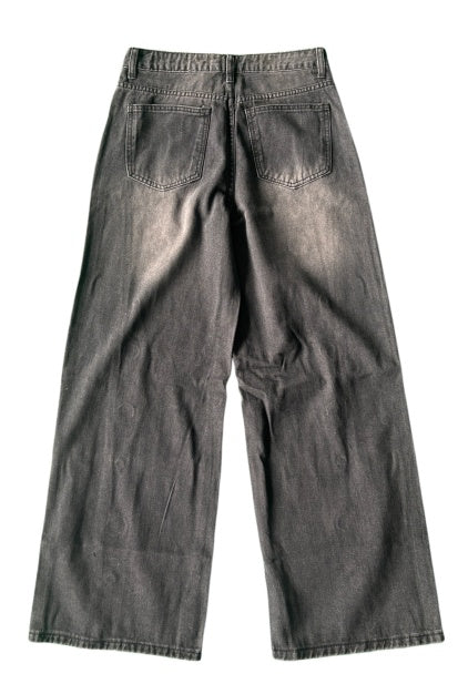 Orbit Link — Black Wide Leg Denim Jeans with Washed